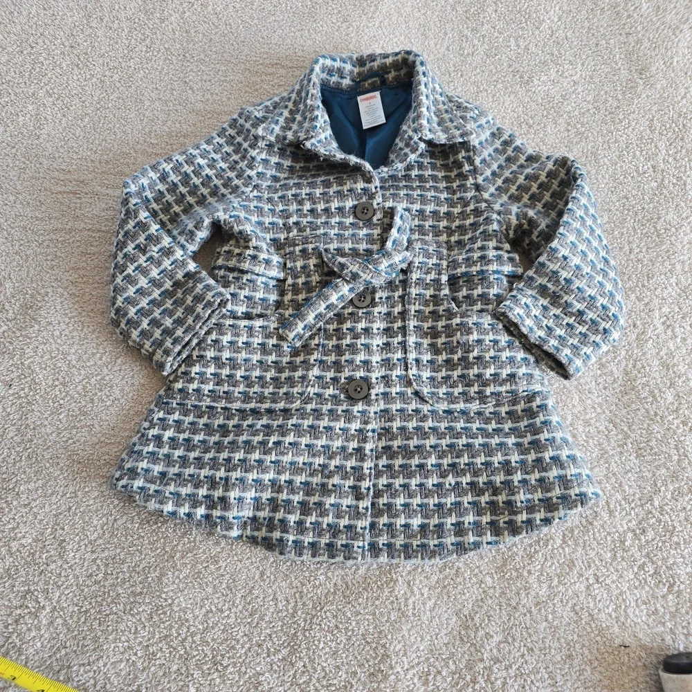 Vintage Gymboree MY BEST FRIEND Coat Houndstooth Satin Lined Button & Tie Sz 4